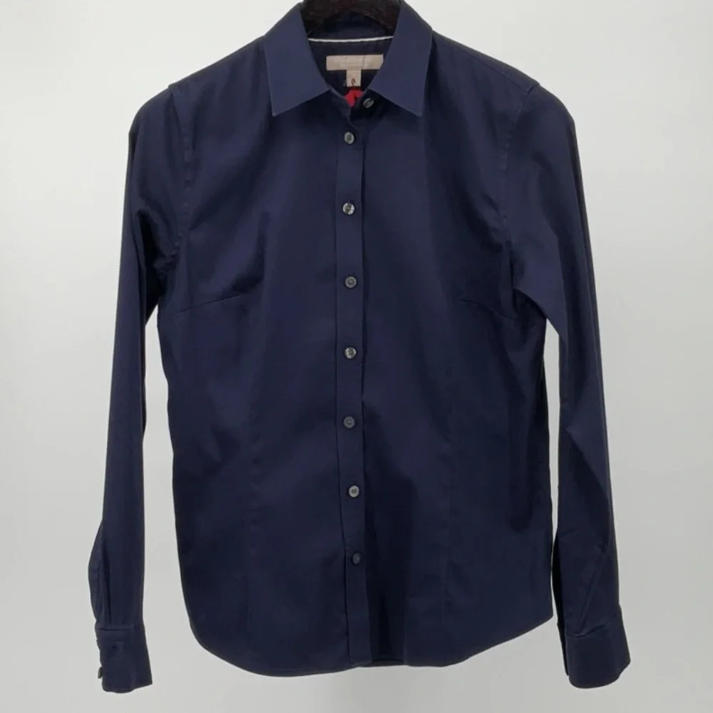 Banana Republic Button Front Shirt Navy Size 8 Stretch Cotton Tailored Fit - Picture 4 of 12